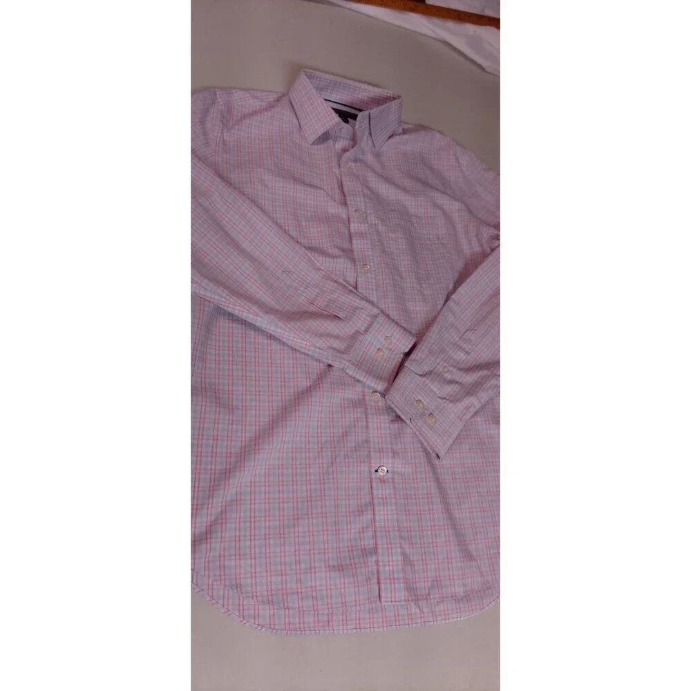 Banana Republic Men’s Medium 15-15.5 Non-Iron Classic Fit Shirt Pink Blue Plaid